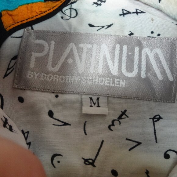 VINTAGE PLATINUM MUSIC NOTES ZIP UP WOMENS MEDIUM JACKET SHOULDER PADS L236 - Picture 7 of 7